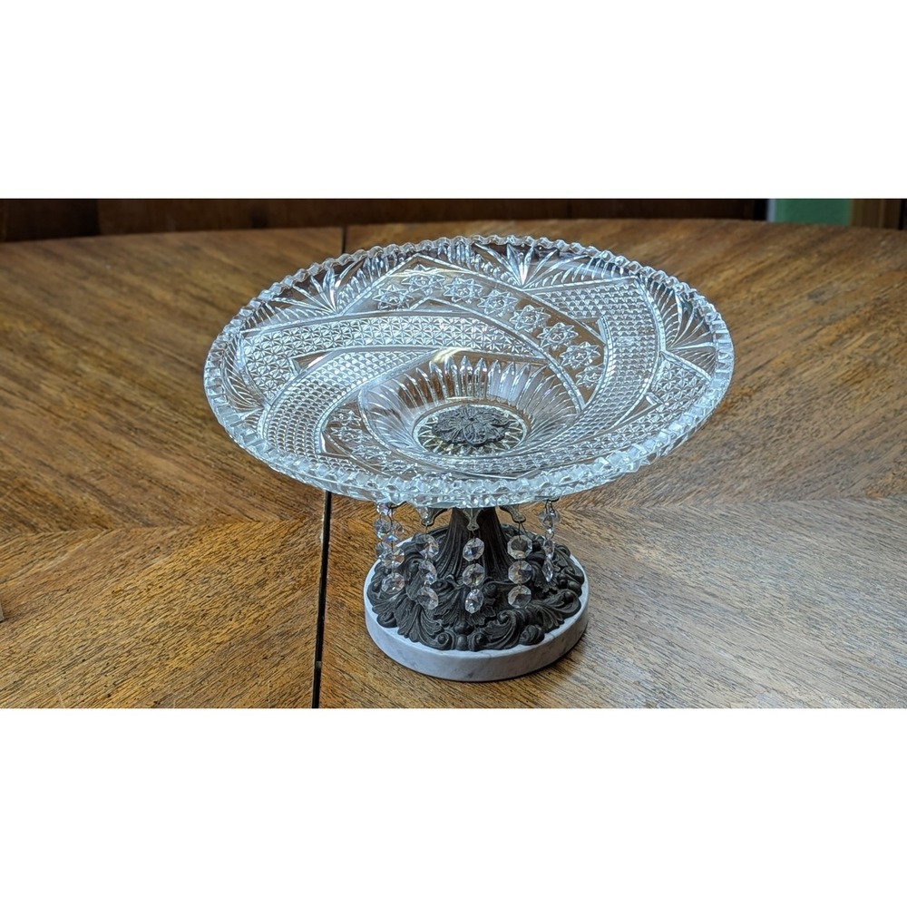 Loevsky & Loevsky Hollywood Regency German Crystal Tabletop Koi Bowl Saw Tooth